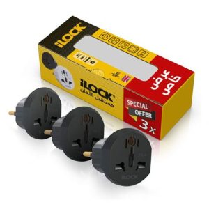 I Lock Power Lock Travel Plug Adapter Converter 16A Packet 3 Pieces - Black