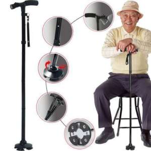 Folding Cane with LED Lamp - Black