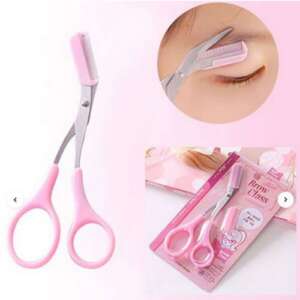 Eyebrow Trimmer Stainless Steel Scissor With Comb - Pink