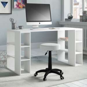 Office With Side Shelves - White - 90 Cm