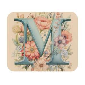 Floral Monogram Mouse Pad - Letter M - Elegant Personalized Desk Accessory