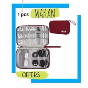 Travel Electronics Organizer Case, Cable Organizer, Storage for Portable Digital Devices, Electronic Accessories, USB Cables, Power Bank Charger, dark red
