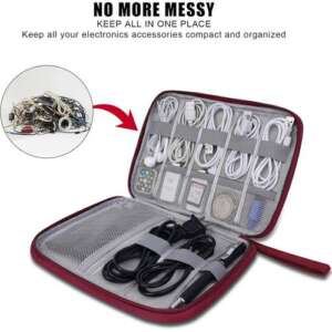 Travel Electronics Organizer Case, Cable Organizer, Storage for Portable Digital Devices, Electronic Accessories, USB Cables, Power Bank Charger, dark red