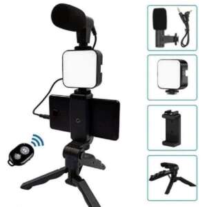 Mini Selfie Stick with LED Light and Microphone for Video Shooting and Live Streaming