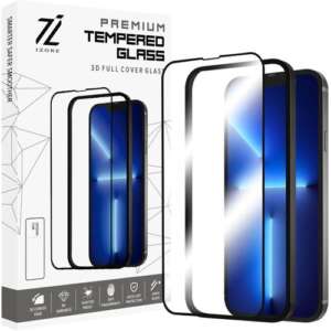 IZONE Clear 9H Tempered Glass Screen Protector for iPhone - With Easy Installation Frame - Enhance and Protect Your Device - 3D Tempered Glass Protector - Glass Screen Shield (iPhone 13 Pro Max)