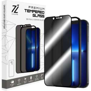 IZONE Privacy 9H Tempered Glass Screen Protector With Easy Installation Frame INCLUDED 3D Protector Edge to Edge Protection For iPhone (iPhone 13/13 Pro)
