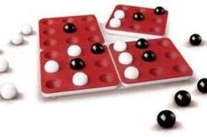 Family Strategy Board Game, Red Board with Black and White Pieces