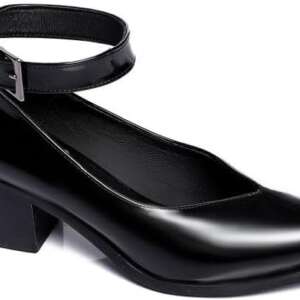Mr Joe Oval Toe Cap Buckle Closure Mid Heels Pumps For Women