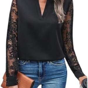 Elegant Black Women Blouse With Lace Sleeves For A Sophisticated And Attractive Look