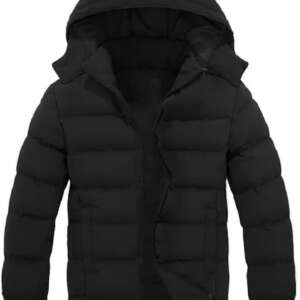 Waterproof Hooded Puffer Jacket Coat, Bomber Jacket, Winter Warm, Bombert Jacket, Black