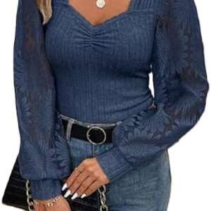 Women Frenchy 'S Autumn Sweetheart Neck Floral Mesh Long Sleeve Blouse