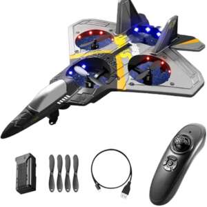 V17 Jet Fighter Stunt RC Airplane,2.4GHz Remote Control Airplane with 360° Stunt Spin Remote & Light, RC Plane Fighter Jet Drones,Fighter Plane Glider Airplane Outdoor Flight Toys Gifts (V17- Silver)