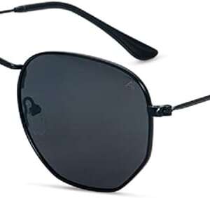Ali&Alex Hexagonal Polarized Sunglasses for Men for Women - Small Octagon Flat Metal Sunglasses UV 400 Protection, Black/Polarized Grey,