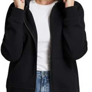 Women's Fuzzy Fleece Hooded Jacket, Open Front Cardigan with Pockets, Black