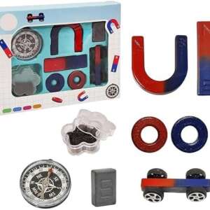 Magnetic Science Experiment Kit With 6 Magnets Compass Iron Powder STEM Learning Educational Science Projects Fun for School Campus DIY Experiments Magnetic Discovery Kit for Students Educational Gift