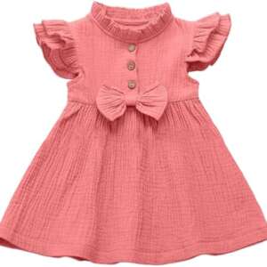 Girls Summer Dress With Cap Sleeves And 3 Buttons Front - Multi Color