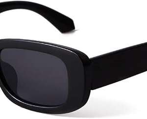 JUDOO Rectangle Sunglasses for Women Man Narrow Square Trendy Retro Sun Glasses UV400, Black, Medium