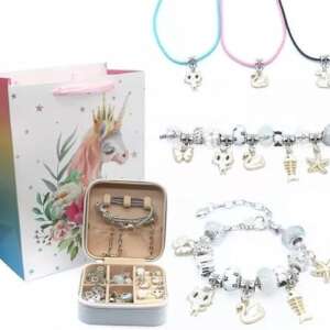 KIDSZONE Charm Bracelets 35 pcs Making Kit for Girl, Jewelry Making kit with Jewelry Box, Bracelets for DIY Craft, Jewelry Gift Set for Kids and Adults, Present For 6-12 Year Old Girl (White)