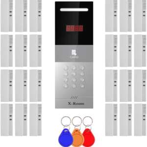 Intercom X‑Room Integrated System 24 Apartments – Integrated Access Control & Password Mainboard Holds Up to 500 Apartments – with 24 Speakers & Power – Includes 3 Access Cards