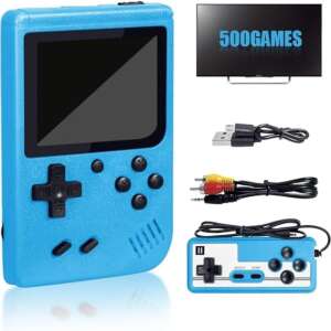 KIDSZONE Handheld Game Console for Kids, Gamepad for 2 Players, Built-in 500 Classic Games, 3.0" LCD Screen, with Rechargeable Battery, TV Connecting, Gift for Boys & Girls (Blue)