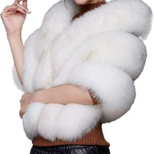 Showday Women Luxury Faux Fur Coat Jackets Wrap Cape Shawl with Fur for Wedding Party