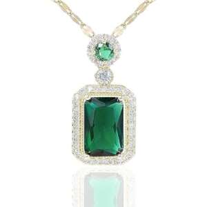Princess Style Rhinestone Zircon Simulated Green Emerald Pendant Necklace for Women Square Cubic Zirconia Aesthetic Necklaces 18K Gold Plated Stainless Steel Fashion Jewelry By Julia Store