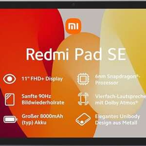 Xiaomi Redmi Pad SE WiFi 11" FHD+ 90HZ refresh rate, Snapdragon 680 CPU, 8GB Ram+256GB ROM, Quad Speakers with Dolby Atmos, 8000mAh Bluetooth 5.3 8MP + Graphite Gray | 1 year local warranty
