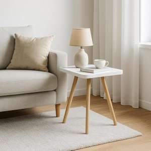 FendiHomModern Square Wooden Side Table with 3 Color Options (Natural Oak, Classic White, Elegant Gray) – Small Accent Table for Living Room, Bedroom, or Office (Classic White)