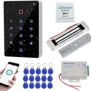 FUSYTULY Tuya IP68 Waterproof Access Control System Kit with 180 kg Electromagnetic Lock and 3 A Power Supply K80 + 125 kHz Keyrings