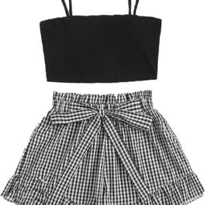 Kid Girl's Crop Top and Gingham Print Shorts Set