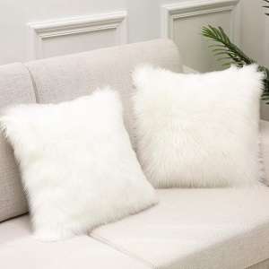 Set of 2 Faux Fur Luxurious Home Decorative Cushion Covers 50x50CM - Throw Pillow Cover Fluffy Soft Square Pillow covers Plush Case Faux Fur Cushion Covers For Livingroom Sofa Bedroom 20x20 Inch White