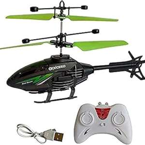 Generic Helicopter sensor helicopter with remote charging battery - black & green