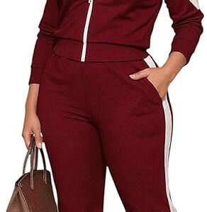 Romba Women's 2 Piece Tracksuit Set with Zipper Jacket and Long Pants - Cotton Material - White with Different Colors