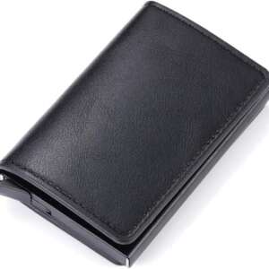Bycobecy Slim Wallet for Men & Women Credit Card Holder RFID Blocking Leather Aluminum Business Card Case Wallet (Black), Black