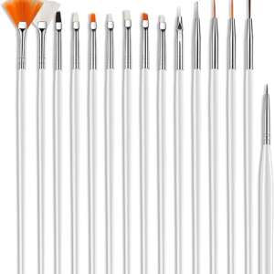 15Pcs Detail Paint Brush Set, Fine Cake Decorating Brushes Miniature Painting Brushes Artist Thin Paint Brushes for Fondant Sugar Food Watercolor Acrylic Oil Models Figurines Line Drawing Nail (White)