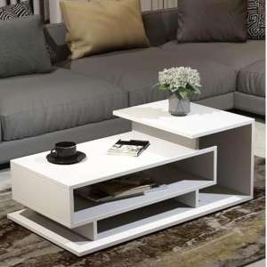 BURLYWORTH Fabelio Engineered Wood Coffee Table for Living Room, Centre Table With Storage, Modern Designer Tea Table, Sofa Set (White)