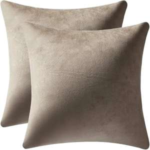 Velvet Throw Pillow Covers 45x45cm, Set of 2 – Soft Decorative Solid Color Cushion Covers for Couch, Sofa, Bedroom, Living Room (Beige)