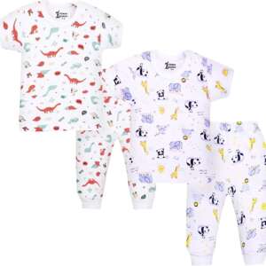 Funny Bunny Half Sleeve and Pants Baby Sleepwear Set, 2-Pack Cotton Pyjamas with White Prints
