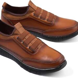 Men’s Casual Slip-On Shoes – Leather with Elastic Straps, Anti-Slip Rubber Sole & Massage Insole