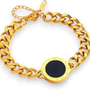 Thick Gold Chain Bracelet for Women Black Round Disc Fashion Jewelry Stainless Steel Gift Occasion