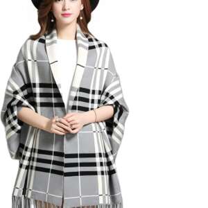 SHOWDAY Women's Double Face Warm Shawl Wraps Plaid Poncho Ruana Cape Long Tassel Blanket Pashmina Sweater Coat Open Front Cardigan Shawls for Winter Poncho Coat for Women