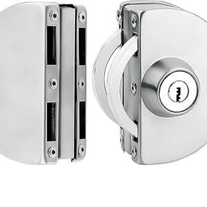 Qrity Stainless Steel Glass Door Lock Double Glass Door Lock Sliding Door Glass Door with 3 Copper Keys for Shop and Office，can be Locked Inside
