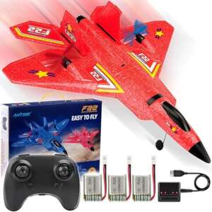 ANTSIR Remote Control Plane RTF F-22 Raptor, 2.4Ghz 6-axis Gyro RC Airplane with Light Strip, Jet Fighter Toy Gift for Kids Beginner (Red)