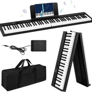 Ovshnrr 88-Key Foldable Portable Digital Piano with Semi-Weighted Keys, Bluetooth & MIDI, Dual Keyboards, Recording & Playback, Modern Style for Beginners