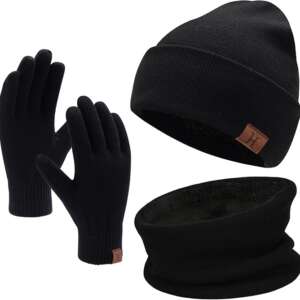 Winter Beanie Hat Scarf Touchscreen Gloves Set for Men and Women, Beanie Gloves Neck Warmer Set with Warm Knit Fleece Lined