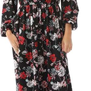 El Negm ElSharky Casual Dress Soft Silk Very Chic (X Large, Black Rose Red)