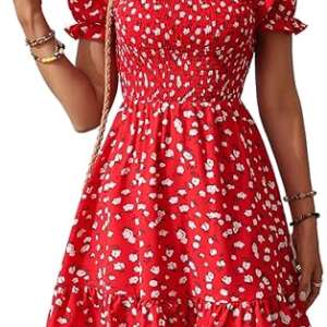 Women's A-Line Short Cotton Dress Short Sleeve Floral Print Summer Mini Dress Cotton Holiday Beach Bridesmaid Dress