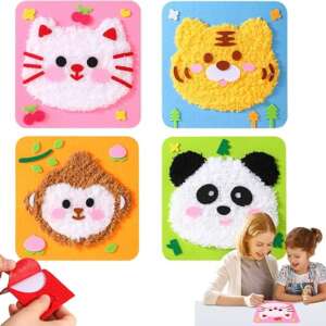 AINIZAIXK DIY Embroidery Doll Set, Cartoon Animal Sewing Craft Kit, Cartoon Animal Felt Embroidery Stitching with Stickers Felt Sewing Crafts Projects DIY Arts & Crafts (Monkey + Cat + Panda + Tiger)