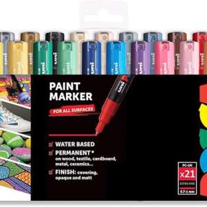 Posca PC-1M Paint Art Marker Pens - Fabric Glass Metal Pen - Full Range Set of all 21 Colours - In Gift Wallet Packaging