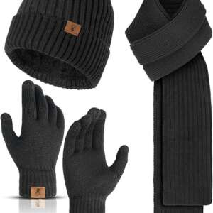 INSISMY Winter Beanie Hat Scarf and Touch Screen Gloves Set Knitted Hats Thermal Gloves Long Scarf for Men Women Neck Warmer 3 PCS Skull Cap Thick Fleece Lined Unisex